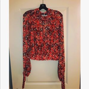 Free People Mesh tie sleeve mock turtleneck blouse
